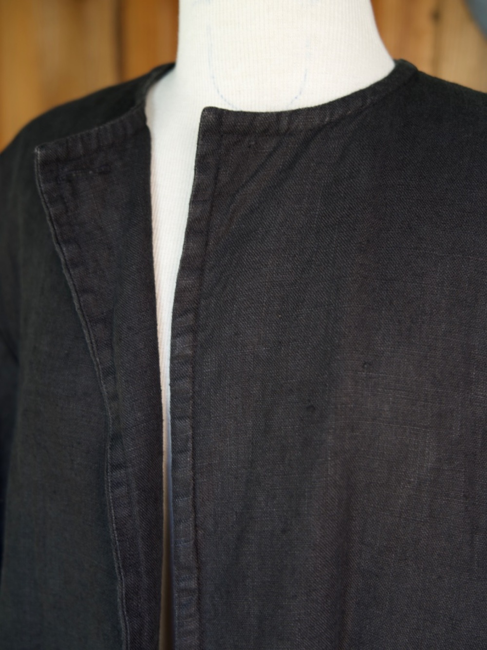 Vintage 100% Linen Black Long Pea Coat Casual Minimalist Made In USA Woman's M - Picture 4 of 17